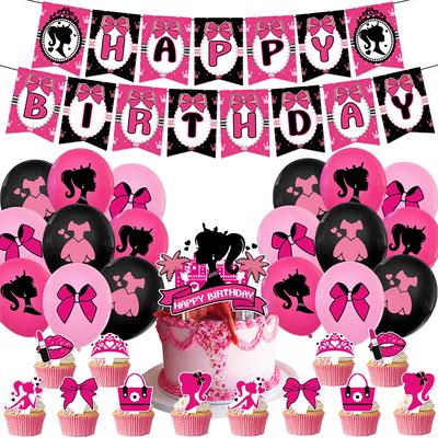 32pcs Barbie Birthday Party Decorations Include Banner Balloons Cake Toppers