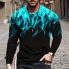 Fall 3D Flame Printing Men's Round Neck Long Sleeve Pullover Fashion Loose T Shirt Retro Street Long Sleeve Round Neck T Shirt