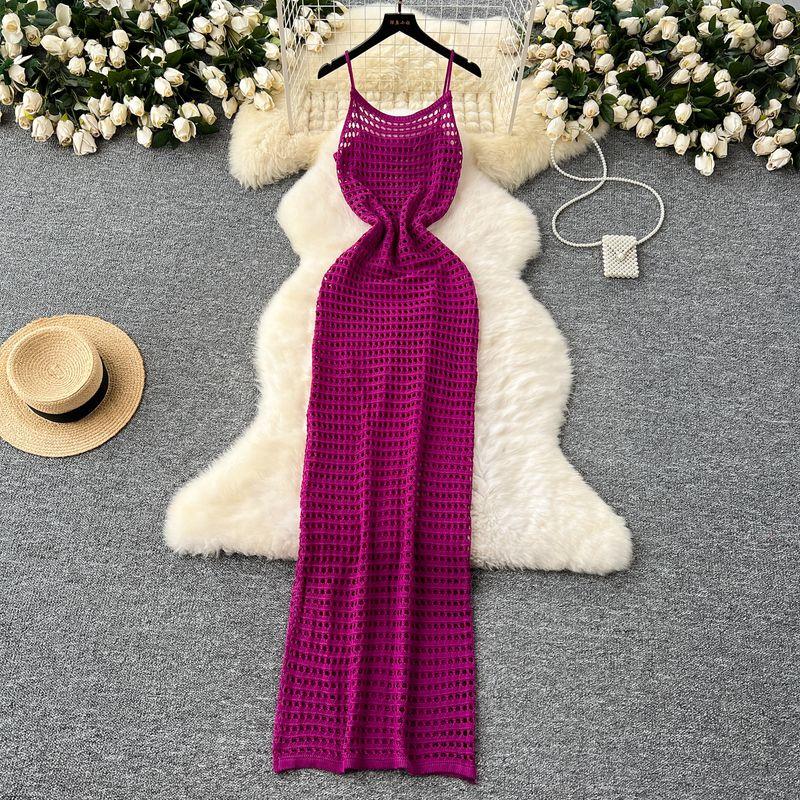 

Cut Out Mesh Sling Dress Women s Summer New Arrival Bandage Dress Outer Wear Mid Length Long Length Silm Vest Blouse Skirt Purple One size