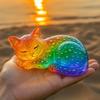Радужная статуэтка кошки из смолы, красочная полупрозрачная фигурка кошки, милое украшение кошки радужного градиентного цвета для декора стола, книжной полки, подарки для любителей кошек