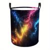 Themed Laundry Basket with Handles - Large Capacity Space-Saving Storage Box, Colorful Galaxy Print (Pink/Blue/Purple/Yellow/Pink) - Durable Laundry B