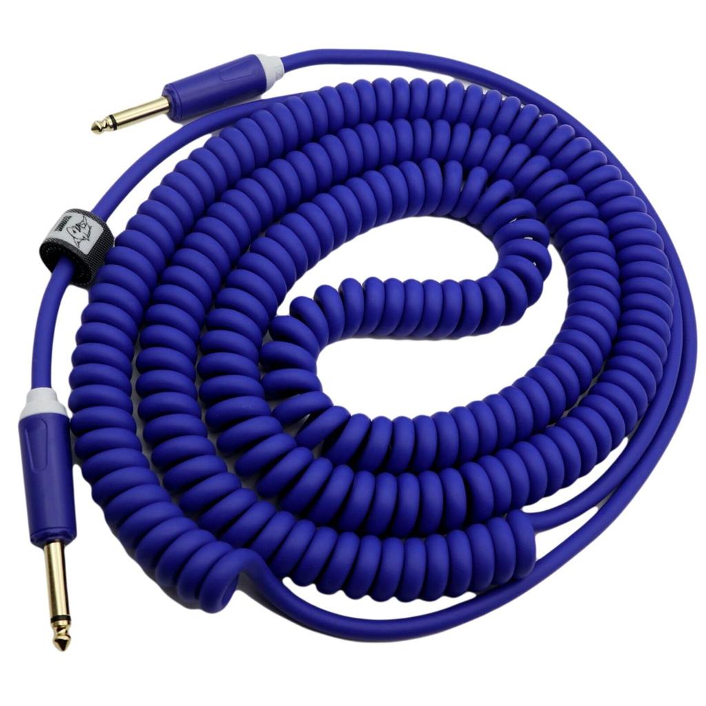 Aestivate Guitar Coiled Cable, Bass Shielded, Curled Cord with 6.35mm Stereo Plug, Instrument Cable, 20 Feet6m (Blue)