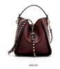 Women's Retro Rivet Cowhide Bucket Bag with Leopard Head Design