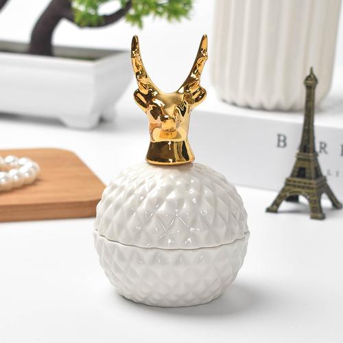 European Ceramic White Storage Jar Golden Animal Jewelry Box Household Round Candy Small Object Storage Jar Exquisite Decoration