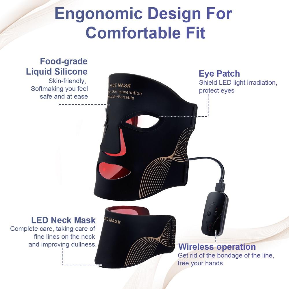 Wireless LED Face Mask with Neck 7 Colors LED Silicone Mask Photon Beauty Mask Skin Tighten Repair Skin Flexible Facial Mask