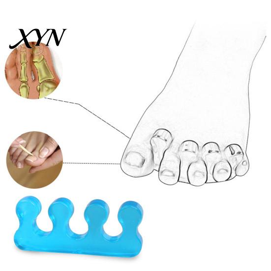 Sensitive Skin Foot Care 1 Pair Toe Separator for Overlapping Toes, 3-Hole Blue Gel Bunion Corrector, Transparent Soft SEBS Spacer Hallux Valgus,