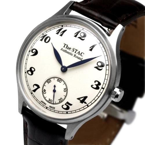 Náramkové hodinky STAC 36mm Classic Retro vyrobené v Japonsku, pánské, dámské, unisex, bílé s hnědým koženým řemínkem s krokodýlím vzorem, ST-AR002