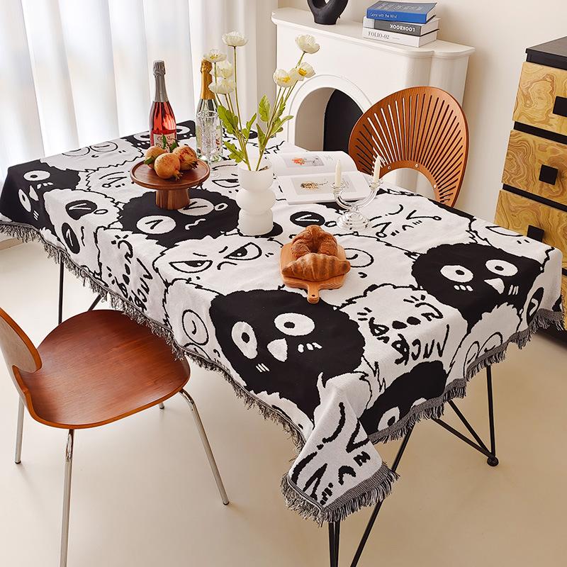 Boho Cotton Linen Tassel Tablecloth for Round Coffee & Dining Tables