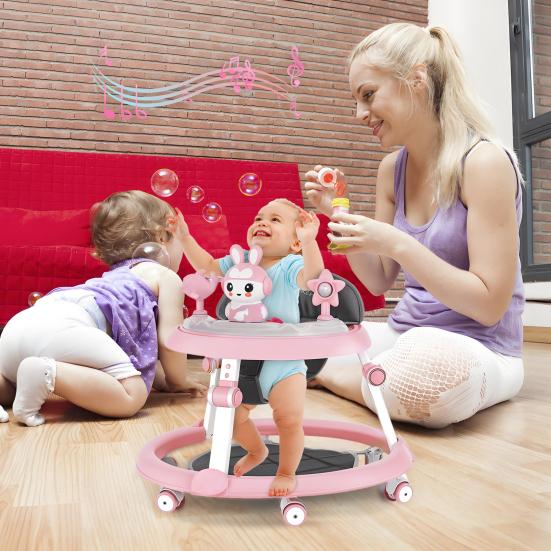 Faltbarer Baby-Gehwagen für Kinder mit leisen Rädern, 7-stufig höhenverstellbar, Aktivitäts-Gehwagen, Anti-Kipp-Schutz, Genu Varum-Zentrum, 6-18
