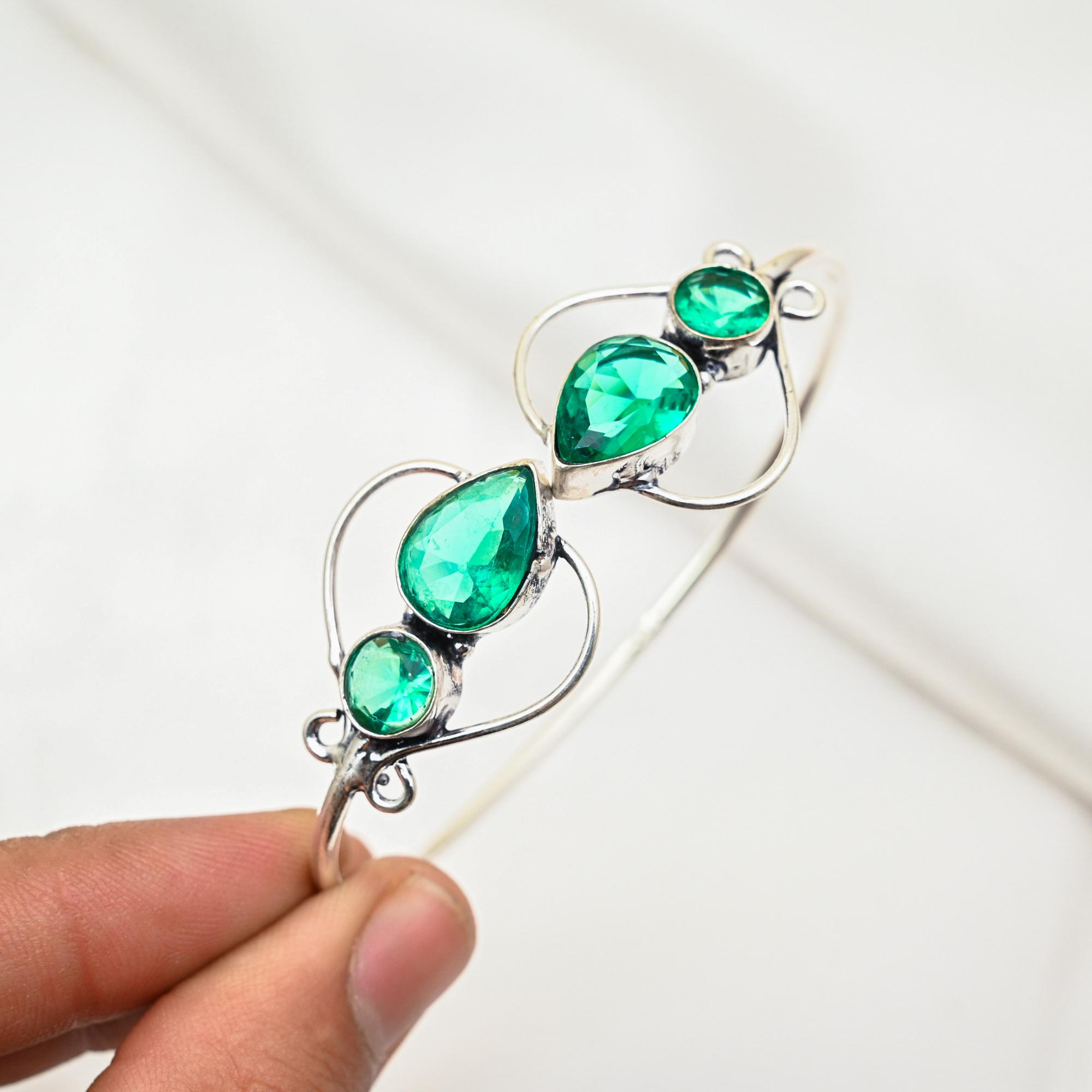 

Браслет-манжета из индиголита, браслет из настоящего драгоценного камня, браслет-манжета из стерлингового серебра 925 пробы, ювелирные изделия ручной работы, регулируемый браслет для подарка, женские ювелирные изделия Adjustable зелёный