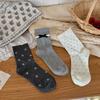 Female Spring and Autumn Sweet Bowknot Wave Point Wooden Ear Edge In The Cylinder Pile Pile Socks