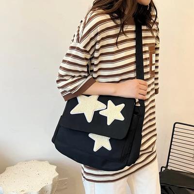 Women Star Pattern Messenger Bag Casual Tote Lady Simple Large Capacity Shoulder Bag Girl Travel School Bookbag Handbag