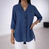Spring/Summer Women's Casual Faux Denim V-Neck Ruffled Shirt Top