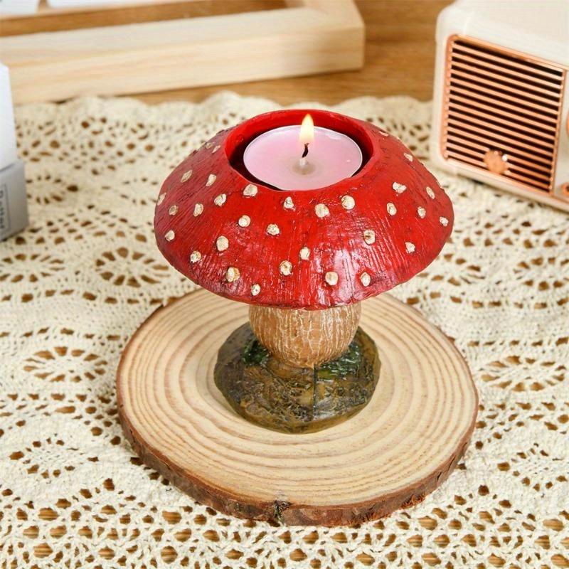 A Pair of Three-dimensional Mushroom Candle Holder Ornaments with Simulated Red Mushroom Candle Holders and Creative