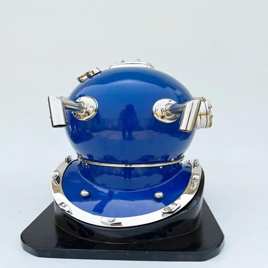 45.72 cm Blue Scuba Diving Nautical Helmet Maritime Ship's Decorative Helmet with Wooden Base Table top, Office, Home Decor