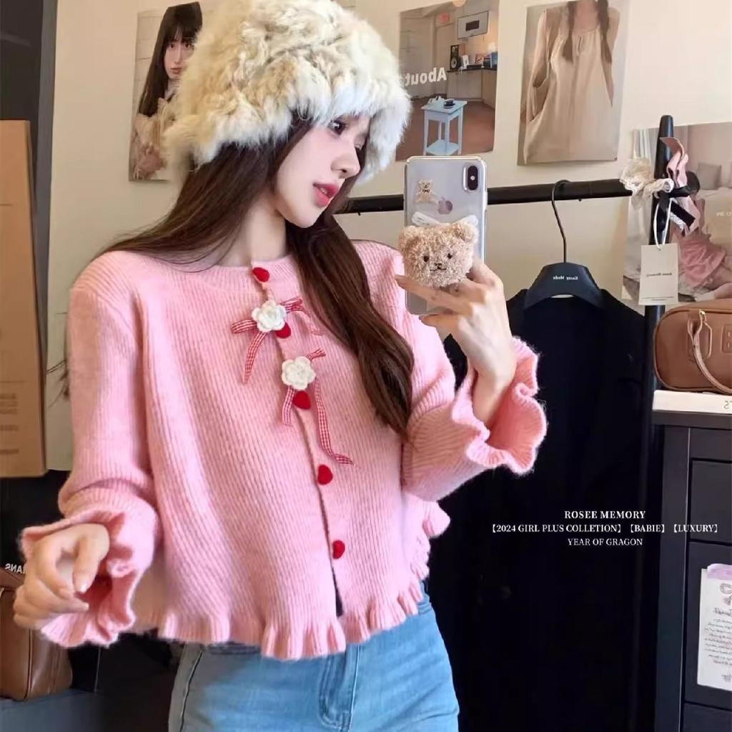 Fransk jentesløyfe Strikk Strikk Strikk Genser for Damer Vår 2025 Ny Design Ørekortigan Genser Yttertøy, Topp