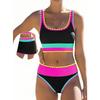 Women High Waist Color Block Three Piece Split Bikini Cover Up Vacation Swimwear
