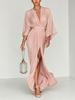 2026 European and American women's fashion dress pleated evening dress elegant split temperament long dress