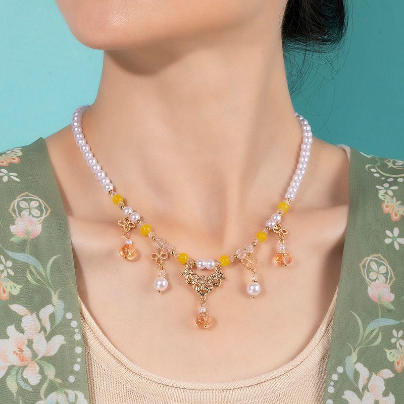 

Одежда в древнем стиле ханьцев, ожерелье из драгоценных камней, жемчужное ожерелье с кисточками, ципао с воротником в стиле песни, ручная работа, украшение для древнего костюма, женское Grass Love-Yellow M