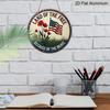 2D Flat, 1Pc Round Patriotic Aluminum Wall Art Sign - American Flag & Floral Design, "Land of the Free" Text, Easy To Hang with Pre-Drilled Holes