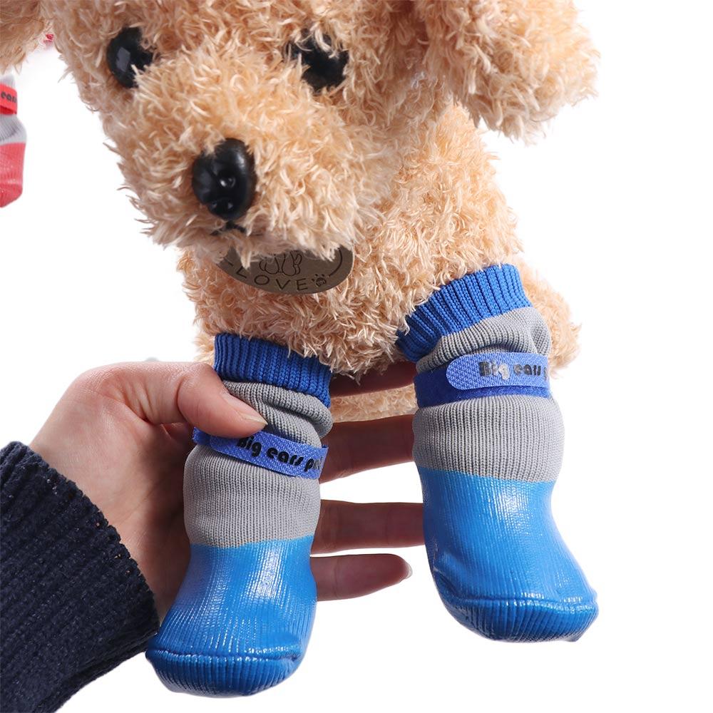 4pcs/set Soft Waterproof Puppy Socks Shoes Warm Dog Warm Knit Socks  Rainy Day