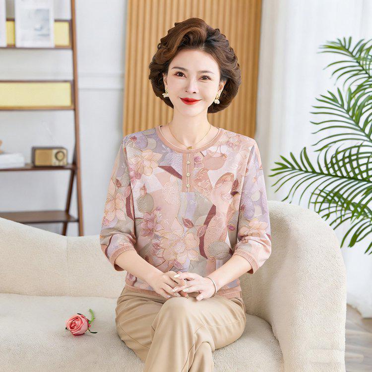 

2026 Stylish Long-Sleeve Top for Middle-Aged Women - Spring/Autumn Fashion Base Layer 3XL фиолетовый