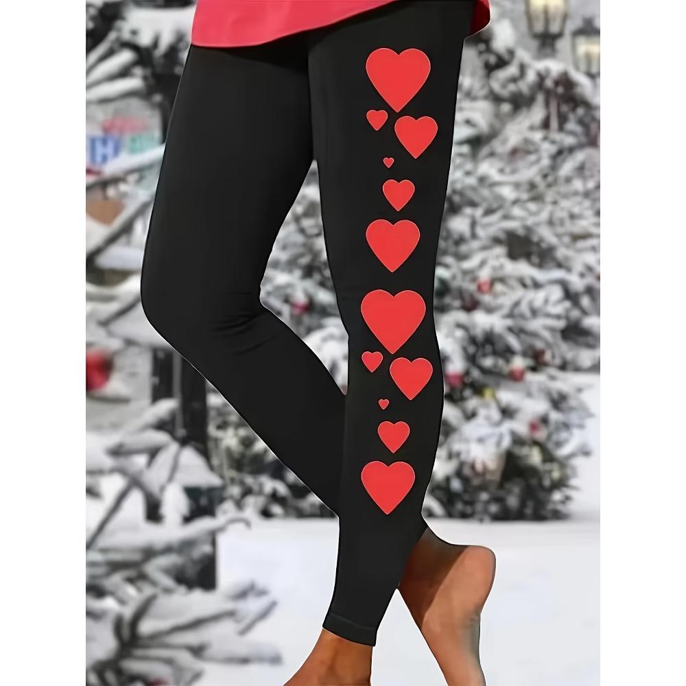 Damen Leggings Vintage Mode Lässig Knöchellang Hoher Bund Glitzerndes Herz Muster Thermisch Warm Weich Atmungsaktiv Mikroelastisch