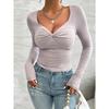 Herbst Frühling Neue Mode Damen Einfache Unifarbene Pendler Oberteile mit Lässigem Temperament