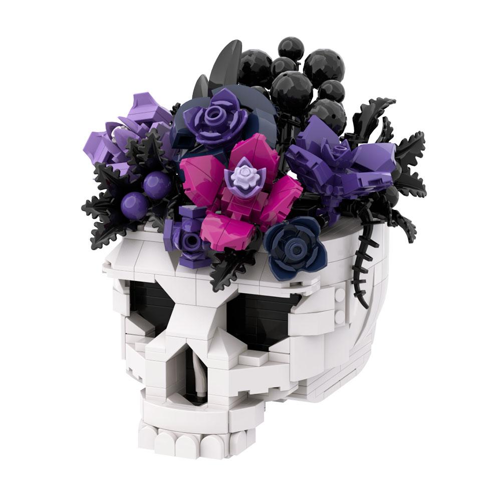 MOC Bouquet di Rose Teschio Blocchi da Costruzione Teschio Viola Gotico Fiori Decorazione Casa Mattoncini Modello Giocattoli da Assemblare Bambini Regalo Halloween