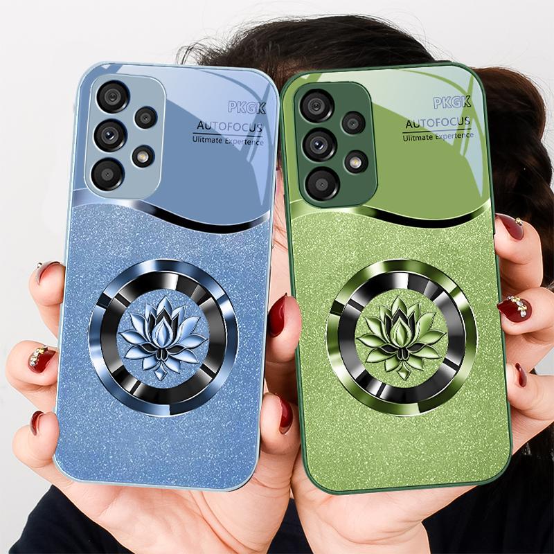 Gradient Golden Lotus For Samsung S8 S9 S10 S20 Ultra S21 Pro S22 Plus S23 FE S24 Ultra S25 Edge S25Ultra Glass Phone Case