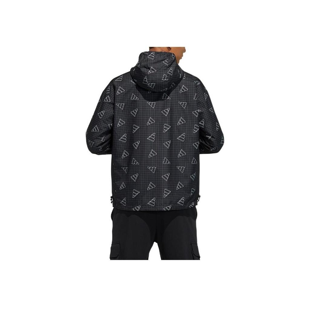Adidas All-Over Print Loose-Fit Sports Hooded Jacket Men Outerwear Black GP1825