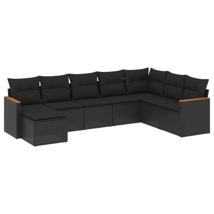 VidaXL Salon de Jardin avec Coussins 8 pcs, Canapés de Terrasse, Ensemble de Meubles de Patio, Mobilier d'Extérieur, Noir 3226244