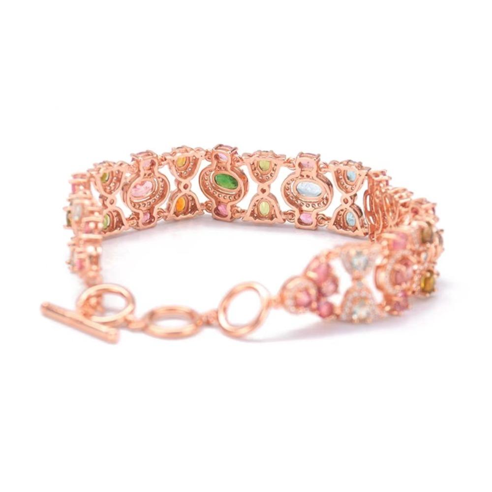 Women Jewelry Set Gaia Goddess Style Natural Looking Bracelet with Diamond Rose Ring Rainbow Color
