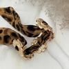 Salircon 7 Style Leopard Print Silk Scarf Cuff Bangle Retro Ethnic Style Polka Dot Ribbon-Wrapped Metal Wide Bracelet Wristband