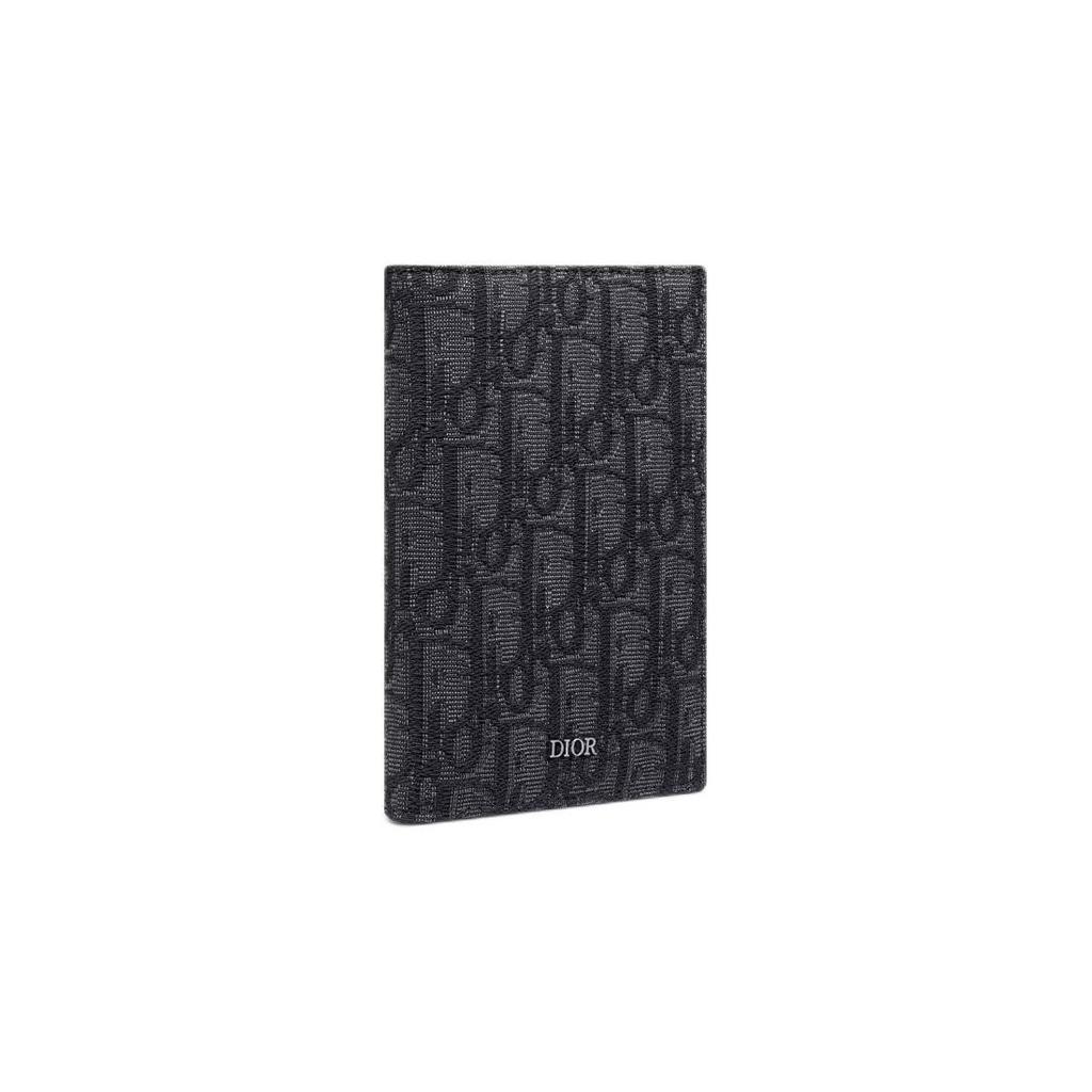 Dior Embossed Logo Metal Coated Brass Oblique Print Fabric Passport Holder Men passport holder Black 2ESPH016YSE-H03E