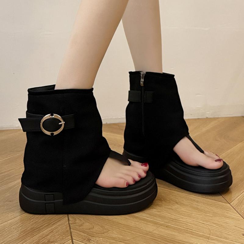 

Flats Platform Women Sandals Clip Toe Ankle Designer Shoes Summer Cool Boots2025 New Dress Mujer De Zapatillas 39 чёрный