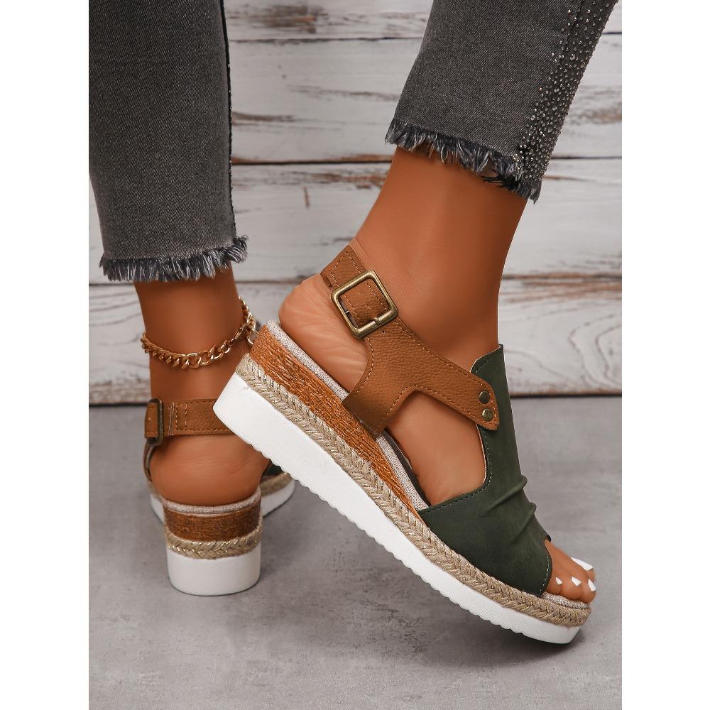 Didelio dydžio moteriški sandalai vasariniai plokščiadugniai nuožulniais kulnais, žuvies burnoje, laisvalaikio sagtimi moteriški sandalai, skirti dėvėti išorėje