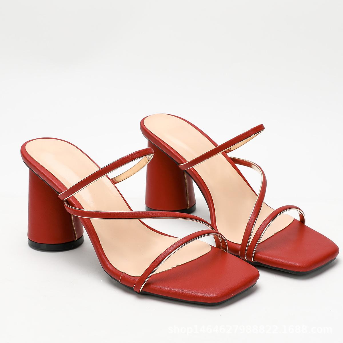 

Новый простой стиль универсальный квадратный носок открытый носок одно слово с босоножками на высоком каблуке 43 бордовый