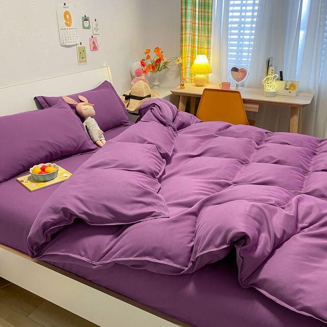 Cheap Solid Bedding Set Soft Flat Sheets Duvet Quilt Cover Pillowcase