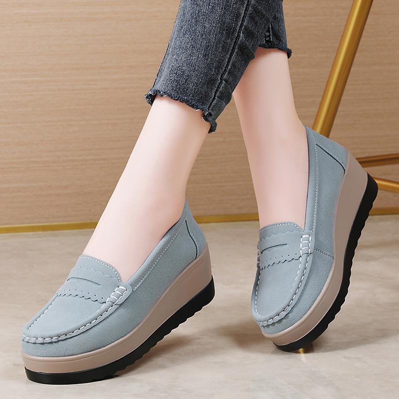 Spring and Autumn Women's Flat Platform Loafers Ladies Elegant Suede Leather Shoes Woman Slip On Moccasin Women's Casual Shoes