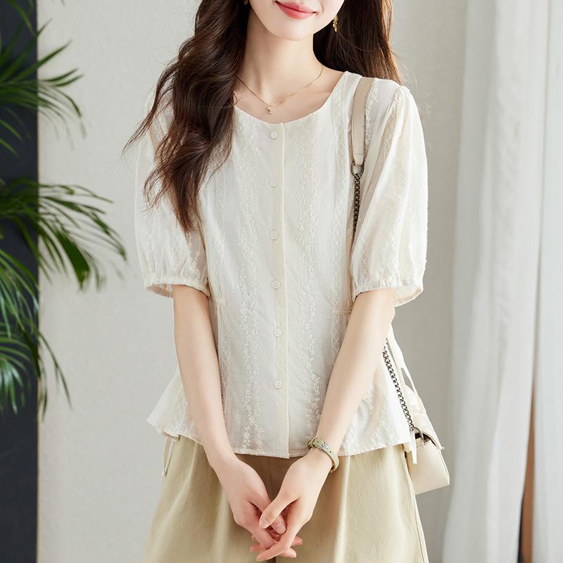 

Новая летняя футболка с коротким рукавом и круглым вырезом для женщин, корейский стиль для работы, нишевый дизайн, свободный темпераментный топ M