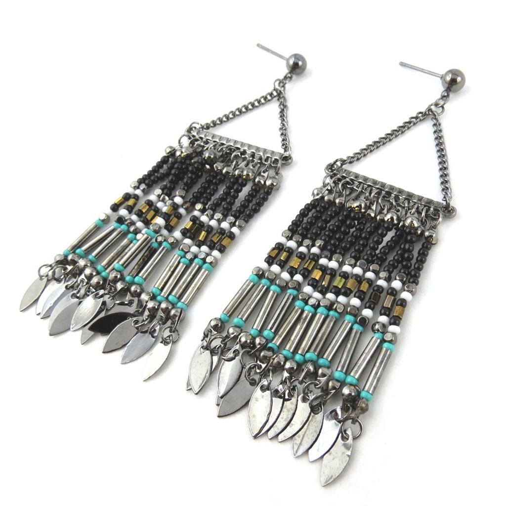 Les Trésors De Lily [N0994] - 'Altaï' Black Gray Turquoise Designer Earrings