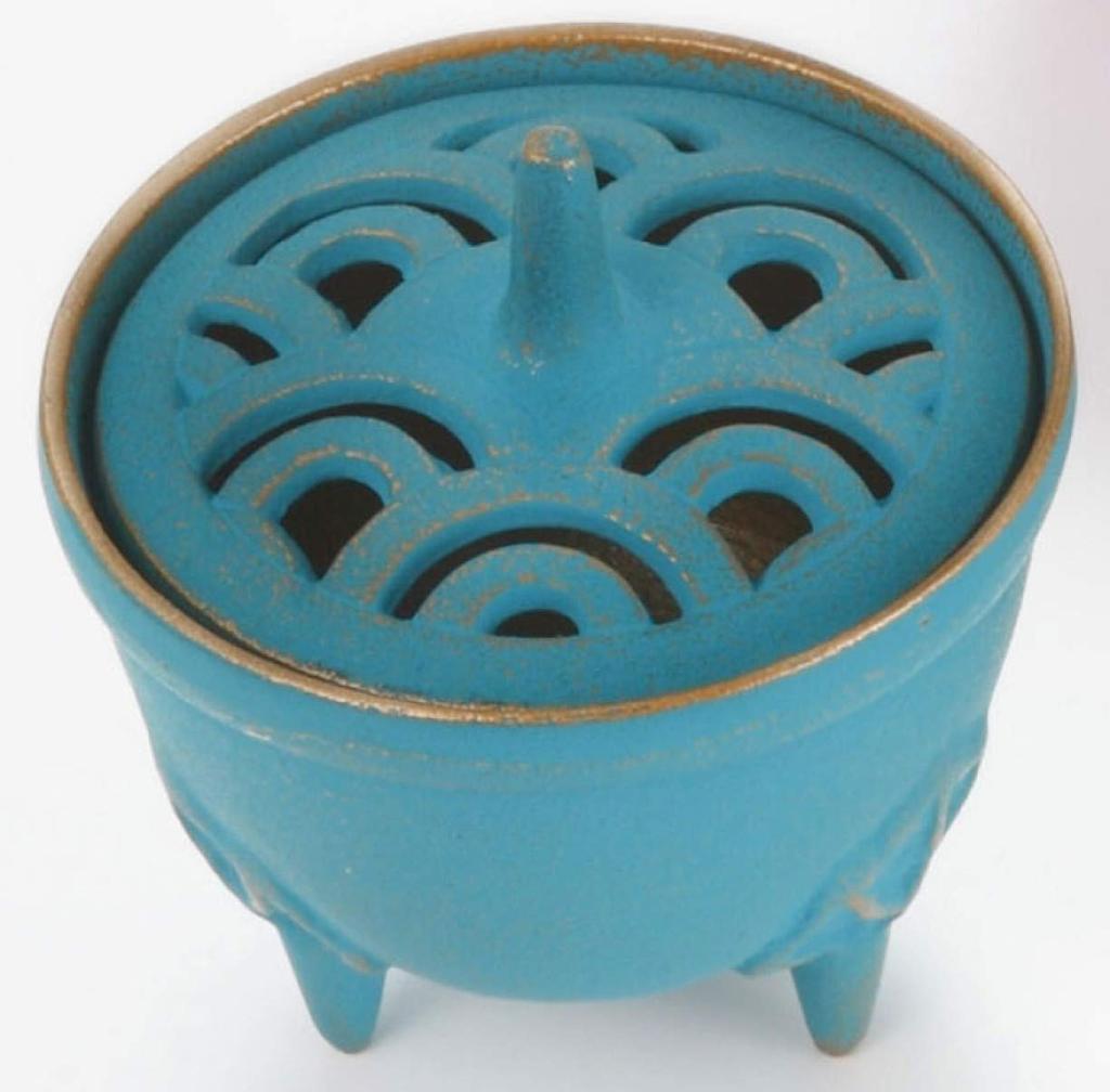 Iwachu Incense Body Size x Designer Nanbu Ironware Burner, Nami, Gold/Turkish Blue, (cm) 8.5 H9, 29212, Accessories,