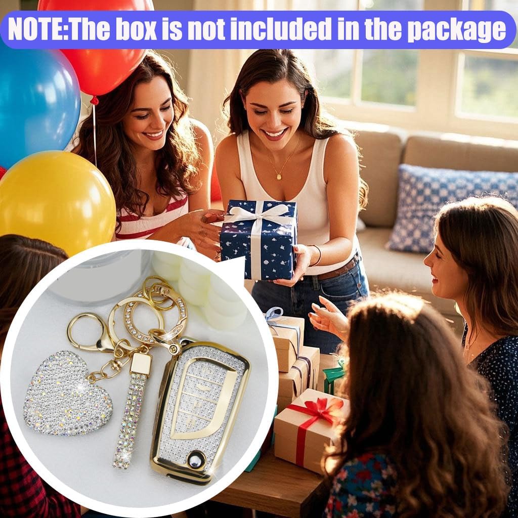 Key Fob Cover with Diamond Keychain, Car Key Holder Compatible with Toyota Avalon Camry Corolla Fortuner Highlander Levin Rav4 Sequoia Sienna Tacoma