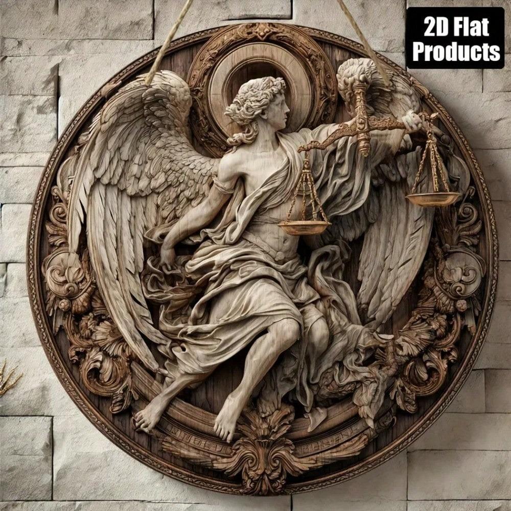 Rustic Justice Angel Round Metal Wall Art 8x8in Farmhouse Home Decor Living Room Bedroom Kitchen Bathroom Tin Sign