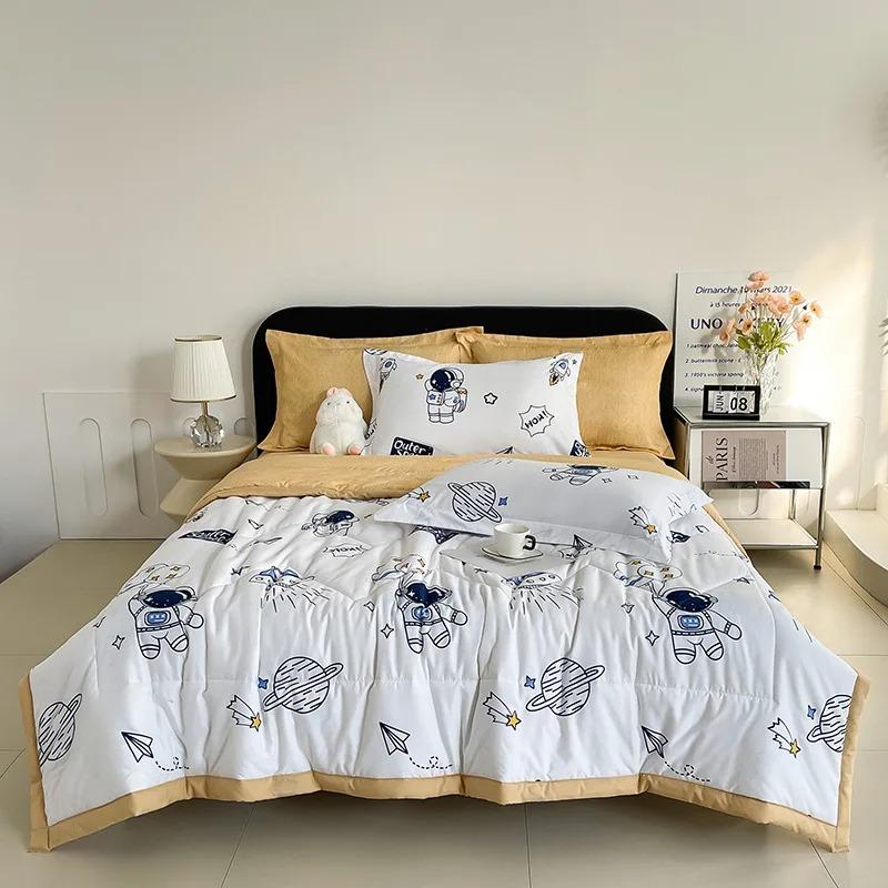 Plaid Vară Cuvertură răcoroasă Bumbac spălat Confortabil Ușoară Aer condiționat Convertură subțire Pătură simplă din pene pentru adulți Copil