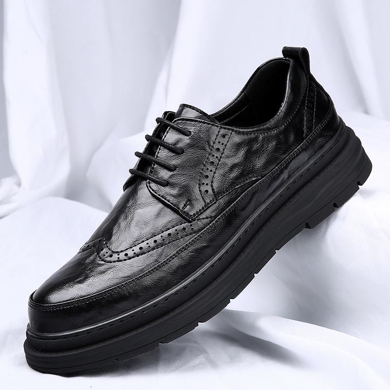 

High Quality Leather Mens Formal Shoes Lace Up Fashion Men Casual Oxford Shoe Ouotdoor Male Footwear Wedding Party Men Low Shoes 44 чёрный