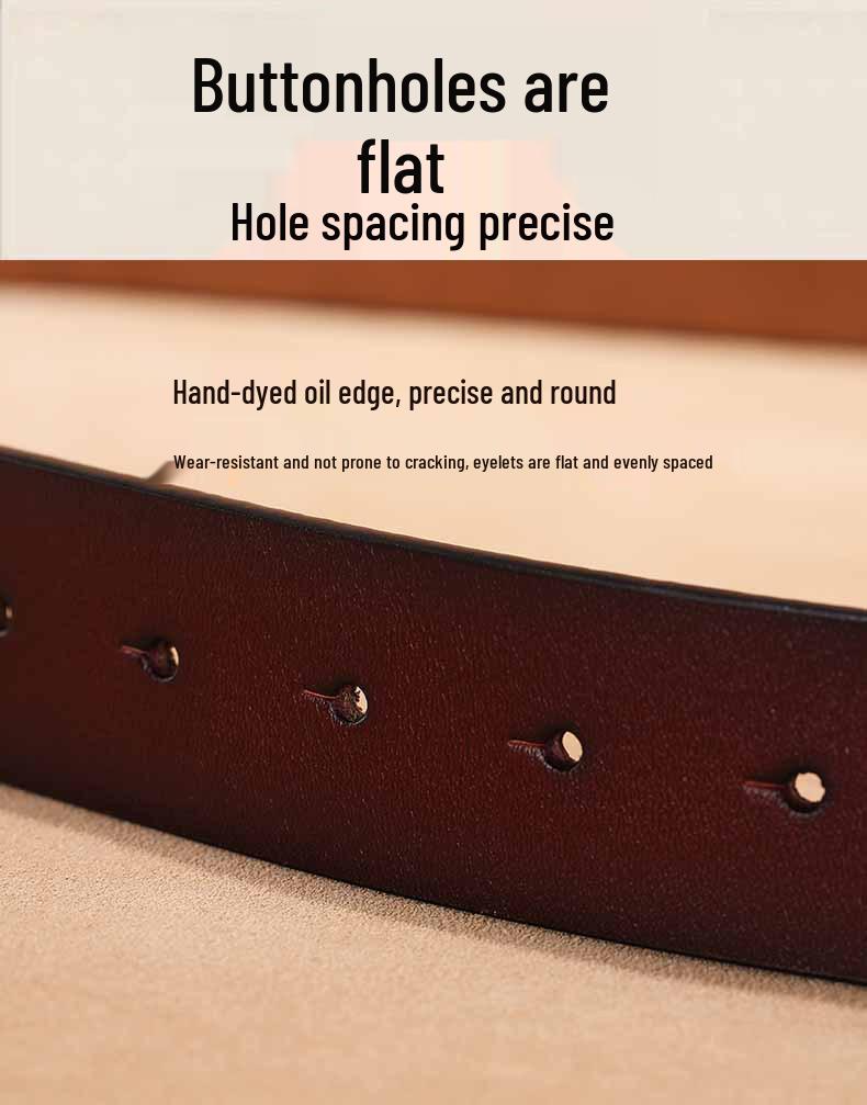 Men's Retro Genuine Cowhide Leather Belt with Smooth Buckle - Extended Large Size for Trendy and Plus-Size Fashion