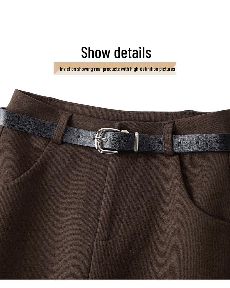 Women's Coffee Wool-Blend A-Line Skirt: High-Waisted, Slimming, Back Slit for Autumn/Winter 2025.