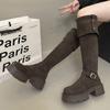Modny temperament Małe kozaki za kolano na grubej podeszwie Buty damskie 2025 Nowe letnie cienkie wysokie buty rycerskie